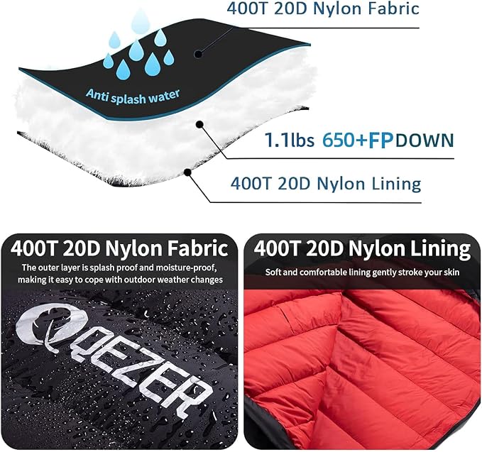 0 Degree Sleeping Bag for Adults 650 Fill Power Down Sleeping Bag for Cold Weather -20F / -8F / 0F / 10F Large Lightweight