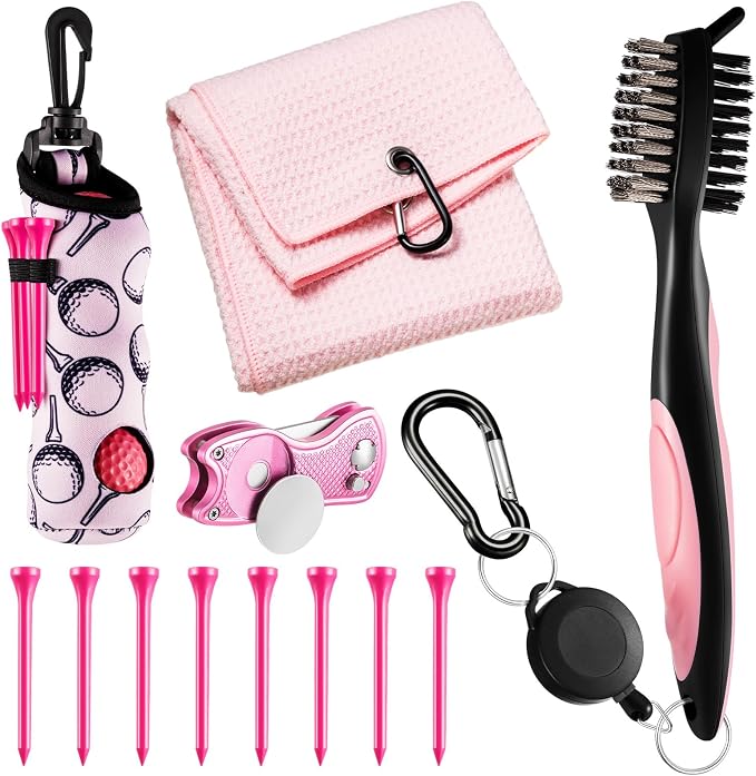 Liliful 12 Pcs Golf Accessories Kit, Include Golf Ball Bag with Hook Towel Tees Magnetic Ball Marker Divot Tool Cleaner Brush for Women Man Gifts