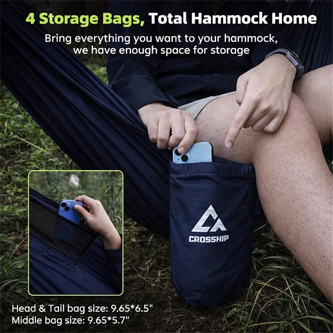 Camping Hammock with Mosquito Net, 2 Person Hammock Bug Net, Portable, Parachute Nylon for Outdoor, Camping, Hiking, Backpacking, Backyard, Beach, Travel (Hold Up to 500lbs) (Midnight Blue)
