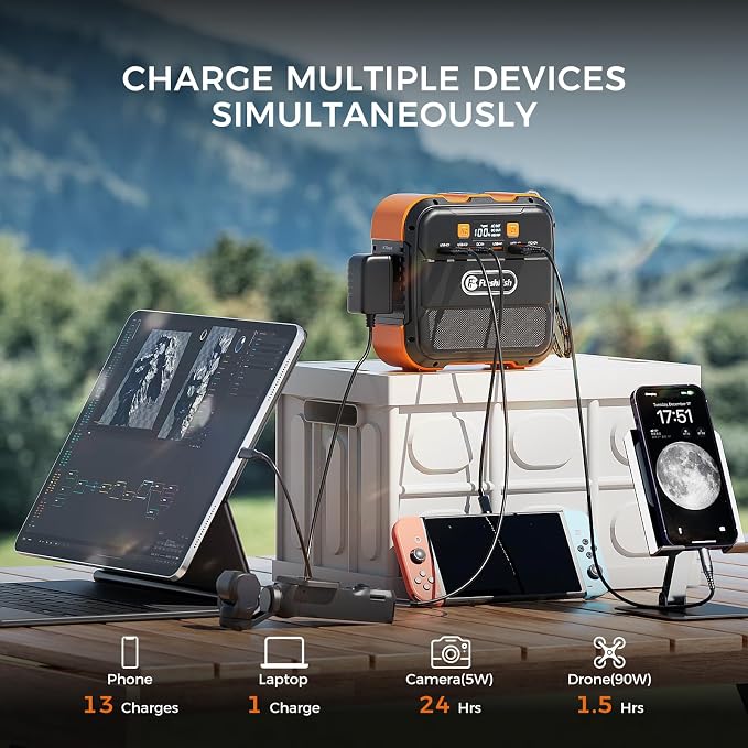 Portable Power Station 120W, FF Flashfish 98Wh Backup Power Battery Pack With AC, DC, Type-C &USB Ports, Built-in LED Flashlight, Backup Battery for Camping, Home, Laptop, Phone & Tablet