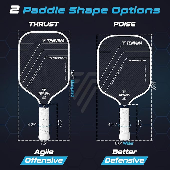 TENVINA Pickleball Paddles, Multi-Layer T700SC Textured Carbon Fiber Pickleball Paddle, Pickle Ball Paddle with Strong Spin & Power Surface, 4-Types of Shapes and Thicknesses, USAPA Approved