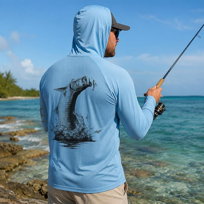 Palmyth Men's Fishing Hoodie Shirt UPF 50+ Quick-Dry Breathable Long Sleeve | Long Sleeve Fishing Shirt, UPF 50+ Sun Protection, Quick-Dry Fabric, Breathable Mesh Back, Built-in Face Mask, 4-way Stretch