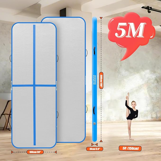 SUDOO Gymnastics Air Mat 10ft/13ft/16ft Inflatable Air Tumble Track Mat 4" Thick Tumbling Mat With Pump or No Pump for Training Tumble Yoga Cheerleading Parkour Beach Water Activities Home Use