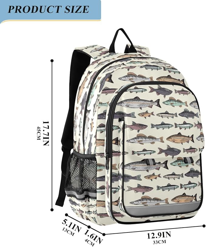 Fisyme Vintage Fish School Backpack Laptop Backpack Bags Bookbag Travel Casual Computer Notebooks Daypack