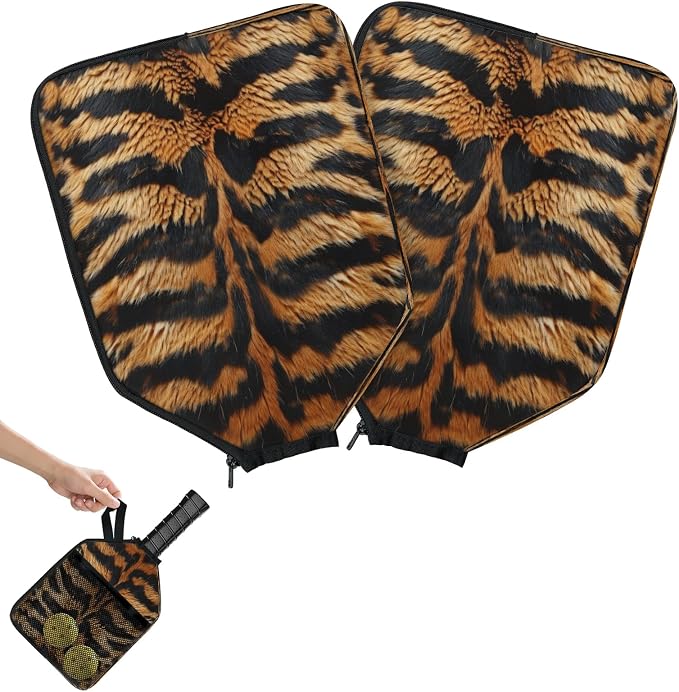 Tiger Fur Universal Pickleball Paddle Cover 12.4 × 9.45 inch Racket Sleeve with Handle Strap Mesh Pocket Fits USAPA Standard Widebody Paddles 2 PCS