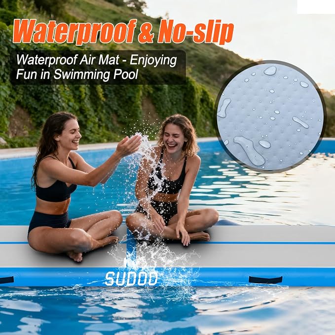 SUDOO Gymnastics Air Mat 10ft/13ft/16ft Inflatable Air Tumble Track Mat 4" Thick Tumbling Mat With Pump or No Pump for Training Tumble Yoga Cheerleading Parkour Beach Water Activities Home Use