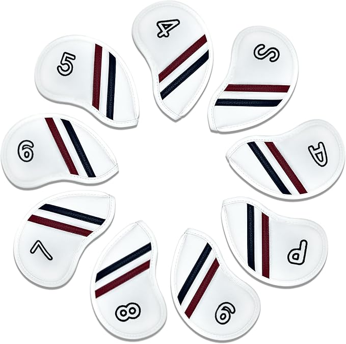 CRODE Golf Club Head Covers Premium Leather for Iron(9pcs/Set), Driver, Fairway Wood, Hybrid, Blade Putter, and Mallet Putter Cover Fit Most Brands