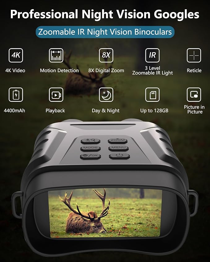 Night Vision Goggles, Binoculars Gifts for Mens, Viewing up to 650FT in Total Darkness, 64GB Card High-Powered Monocular Telescope for Stargazing, Hiking, Wildlife Watching