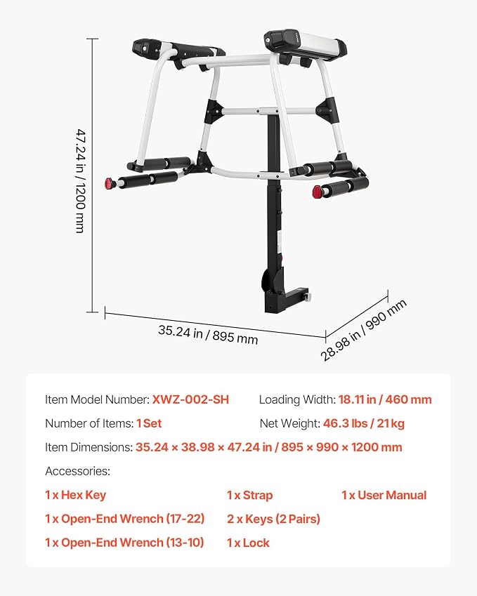 VEVOR Hitch Mounted Ski & Snowboard Rack, Fits 2-Inch Receiver, Carries up to 6 Pairs of Skis or 4 Snowboards, Hitch-Mounted Rack for Car with Key Lock, Security Strap, Tilt Access, Rubber Padding