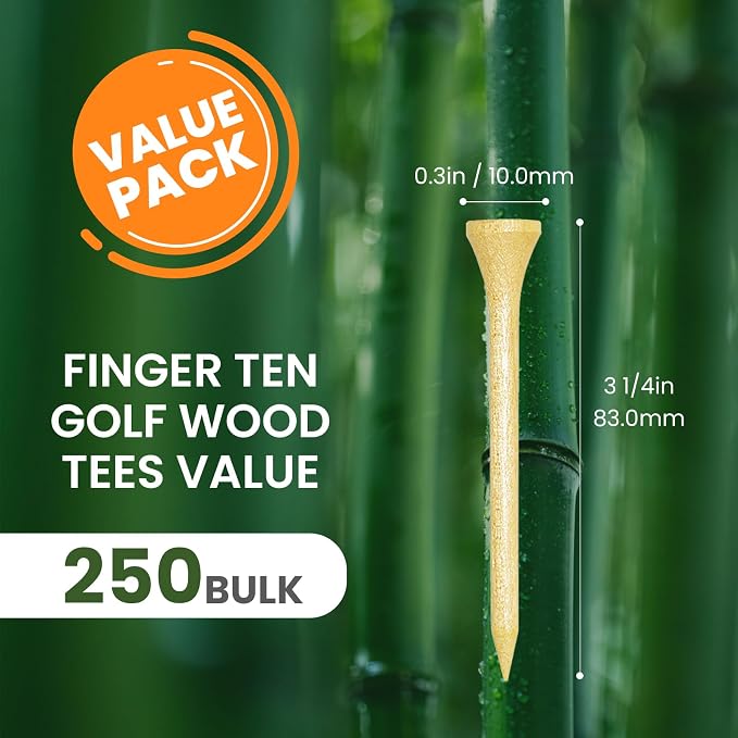 FINGER TEN Bamboo Golf Tees Wood 1 1/2 2 3/4 3 1/4 Inch Wooden Short Long Tee Color Bulk 250/500/1000/2000 Count for Men Women Kids in Red Pink USA Flag