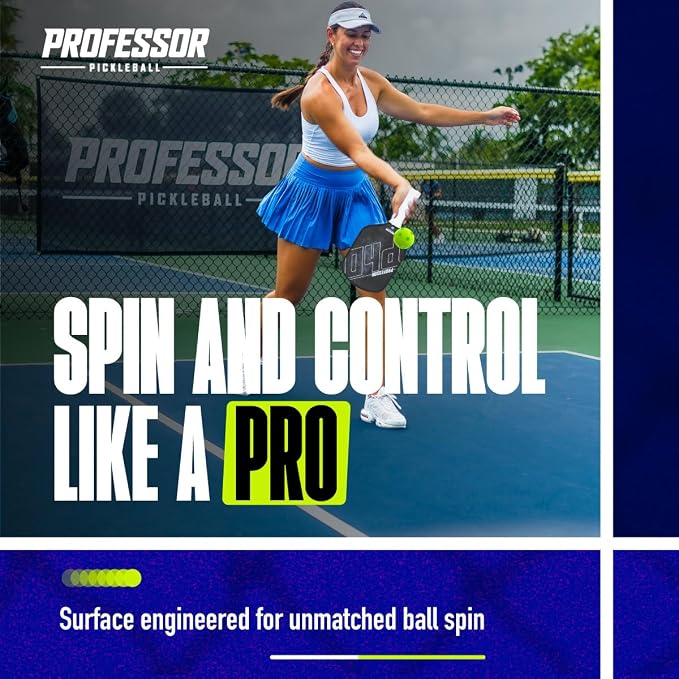 Professor PhD Raw Carbon Fiber Premium Pickleball Paddle Racket - USA Pickleball Approved - Honeycomb Core - Power & Control