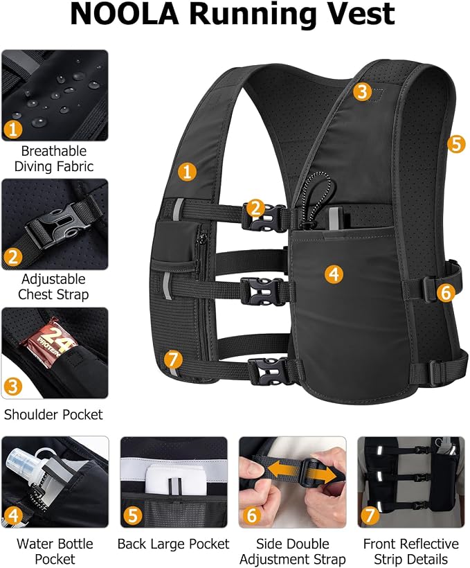 NOOLA Running Vest with 500ml Soft Flask, Lightweight Running Hydration Vest for Men Women，Adjustable Reflective Water Backpack with Phone Holder for Hiking Cycling Marathon Trail Race