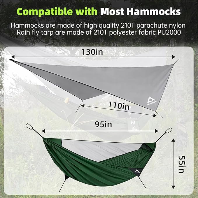 Camping Hammock with Mosquito Net and RainFly Tarp - 2 Person Hammock, Portable Parachute Nylon Hammock for Outdoor, Hiking, Backpacking, Backyard, Travel (Up to 500lbs) - Forest Green