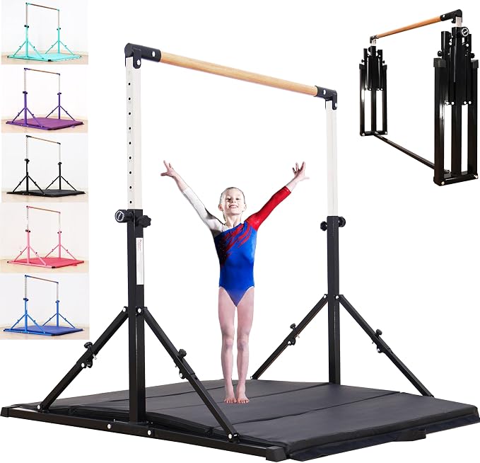 MARFULA 4FT/5FT Gymnastic Bar Set Gymnastics Kip Bar with 5 Ft Length 4Ft Inner Width 5ft Adjust Height Gymnastics Training Bar Equipment for Kids Professional Training Home and Club Use