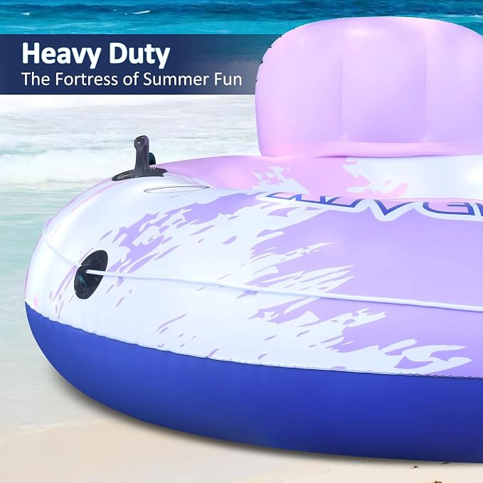 Heavy Duty 2 Person Floats for Adults, 91" X 50" Inflatable River Tube, Adult Floats for Lake, Swimming Tubes with Backrests, 2 Cup Holders, Storage Compartment