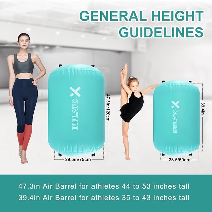 Inflatable Gymnastics Air Barrel Roller & Tumbling Mat with Pump - Air Spot Portable Training Equipment for Yoga, Backhandspring, Cheerleading Home, Gym Use