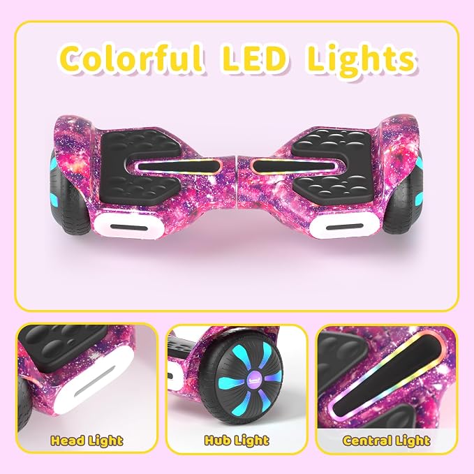 SIMATE 6.5" Scooter, Bluetooth Music Speaker and LED Light, Top 8.5mph & 8.5 Miles Range Power by Dual 250W Motor, Gifts for Kids Adults Boys, for All Ages