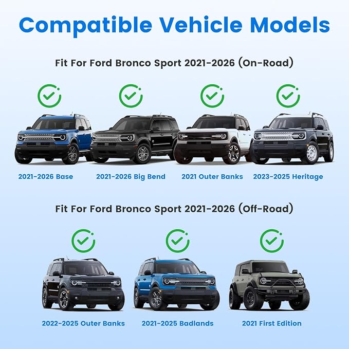 KOCASO Roof Rack Cross Bars Fit for Ford Bronco Sport 2021-2026 On-Road Off-Road Aluminum Lockable Car Roof Crossbar Set for Factory Raised Side Rails 396LBS Capacity for Luggage Kayak Bike