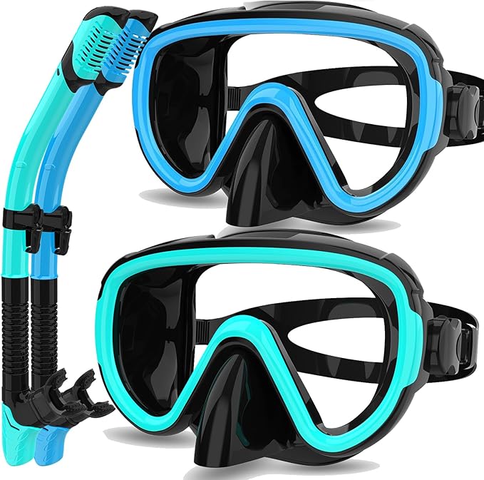 Snorkeling Gear for Adults 2-Pack | Anti-Fog & Anti-Leak Snorkeling Mask | Breath-Free Dry Snorkel | 180° Panoramic View with Quick-Dry Bags