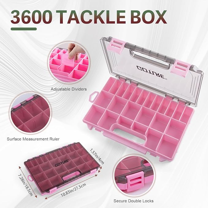 Goture Fishing Tackle Bag with 3PCS 3600 Pink Tackle Boxes | 600D Water-Resistant, Soft Side Cross Body Sling Bag, Saltwater Gear Storage,Padded Shoulder Strap