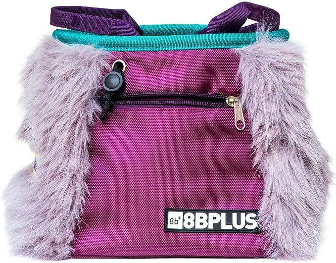 8BPLUS Angus Boulderbag, Premium Artificial Fur, Ripstop, Soft Fleece Interior, 8.7in Opening, Center-Closing Drawstring, Multiple Brush Holders, Zipper Pockets, Climbing Gear