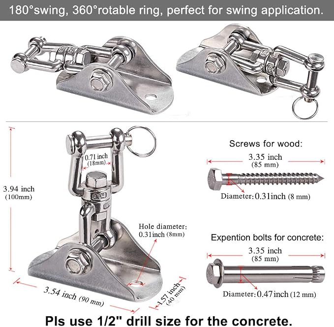 BeneLabel Stainless Steel Swing Hangers 360° Swivel Ceiling Mount for Swing 1000LB Capacity Hardware Bracket Hammock Hanging Kit for Yoga, Punching Bag, Sandbag, Hanging Chair