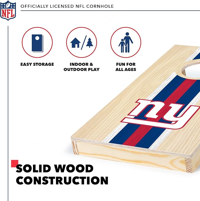 NFL Football Portable Size 1' x 2' Solid Wood Cornhole Set with Direct Print HD Team Graphics – Travel Size