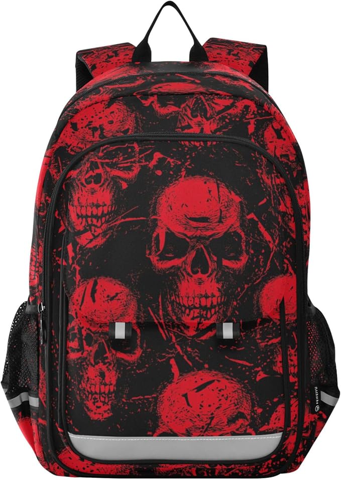 Fisyme Red Skull School Backpack Laptop Backpack Bags Bookbag Travel Casual Computer Notebooks Daypack