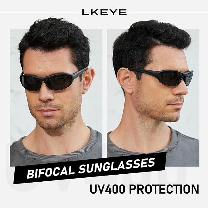 LKEYE Bifocal Reading Sunglasses Men Women Sports Style Sun Reader Wrap Around Build-In UV Protection Driving glasses LK6092