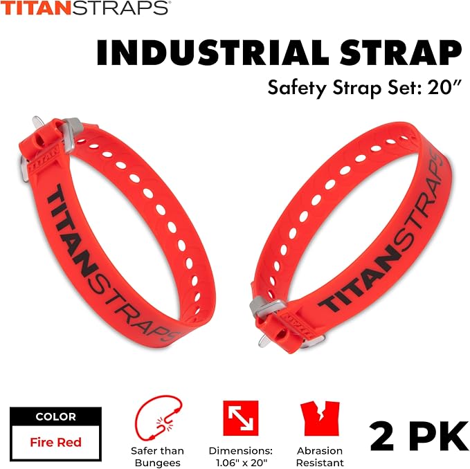 Titan Industrial Straps – Strong & Simple Tie-Downs for Construction (Welders, DIY Home) & 1st Responders – 3 Year Warranty, Batch Tested – 70 lb. Working Load, 20" Length, Red, 2-Pack