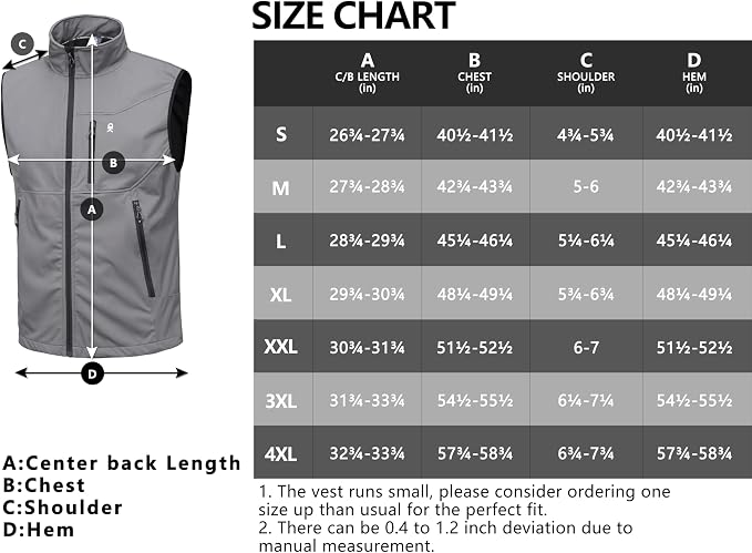 Little Donkey Andy Men's Lightweight Softshell Vest Windproof Sleeveless Jacket for Travel Hiking Running Golf