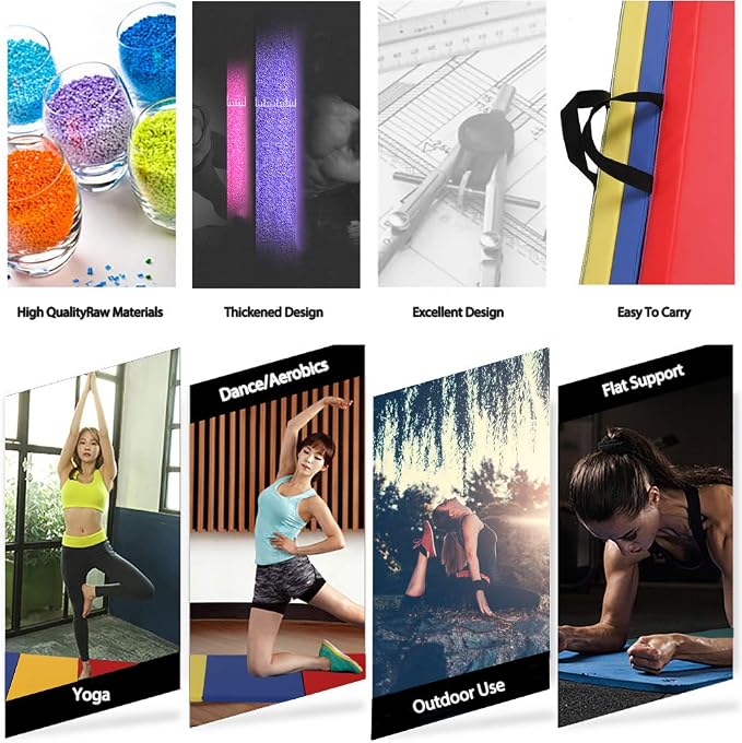 Gymnastics Tumbling Mats Portable Gymnastics Mat Folding Tumbling Mat Thick Yoga Mat Exercise Mat with Carrying Handles for home Workout outdoor Yoga Gymnastic