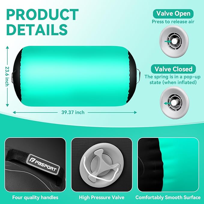 FBSPORT Air Roller Gymnastics Barrel, Inflatable Gymnastics Air Roller Inflatable Air Gymnastics Mat for Yoga Cheerleading Training Home Outdoor Indoor Use