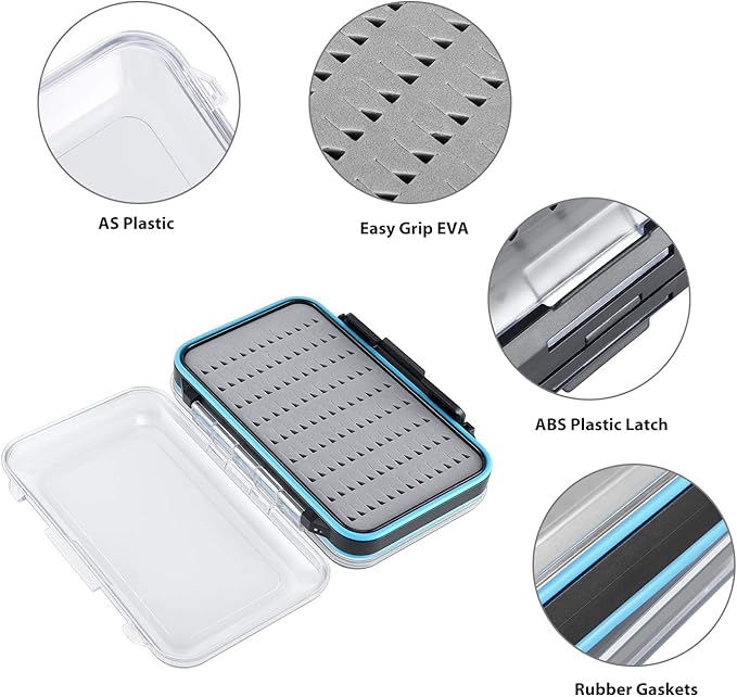 Fly Fishing Box Two-Sided Waterproof Lightweight Fly Box Easy Grip Transparent Lid Fly Fishing Lures Box Multiple Sizes