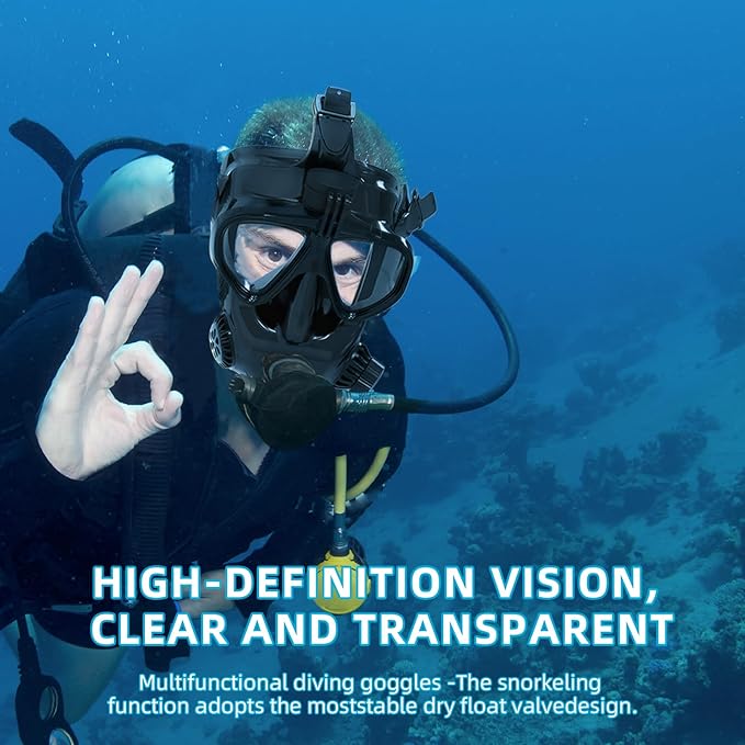 Adult Diving Mask Full Face Snorkelling Mask with Camera Mount Matching Oxygen Tank Connector Suitable for All Kinds of Diving Sports