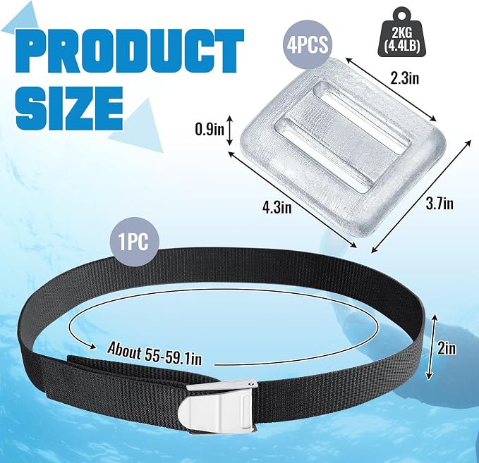 Tellegloww 4 Pcs Dive Weights for Scuba with 1 Pcs Scuba Diving Weight Belt Set Scuba Weights Nylon Long Scuba Weight Belt with Metal Quick Release Buckle for Summer Free Diving Spearfishing