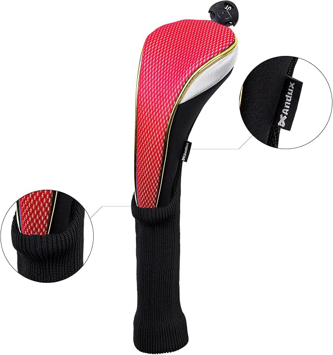 Andux 2Pcs/Set Long Neck Gold Golf Hybrids Club Head Covers with Dial No. Tag MT/HY13