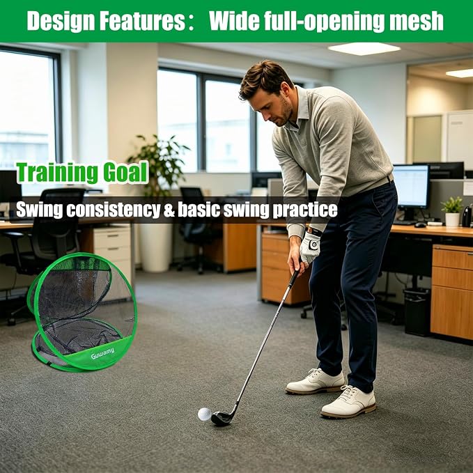 Pop Up 3-in-1 Golf Chipping Net – Circular Design for Relaxed Training, 3 Modes for Precision & Distance, Ideal Indoor/Outdoor Practice Kit, Golfer Gift