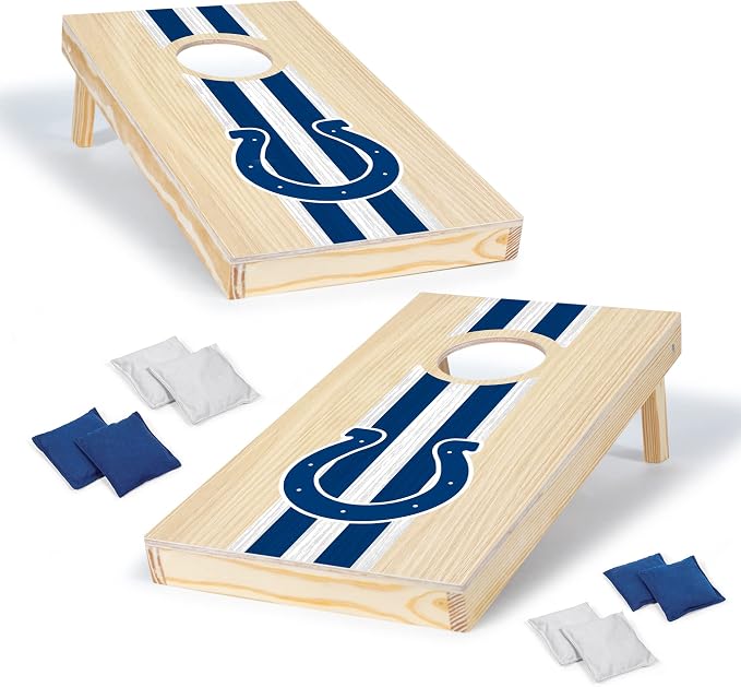 NFL Football Portable Size 1' x 2' Solid Wood Cornhole Set with Direct Print HD Team Graphics – Travel Size