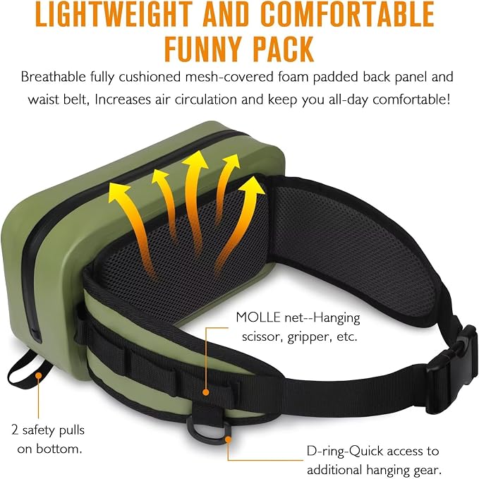 Dovesun Waterproof Fishing Fanny Pack for Men 3.3L Fly Fishing Bag Chest Pack with Airtight Zipper