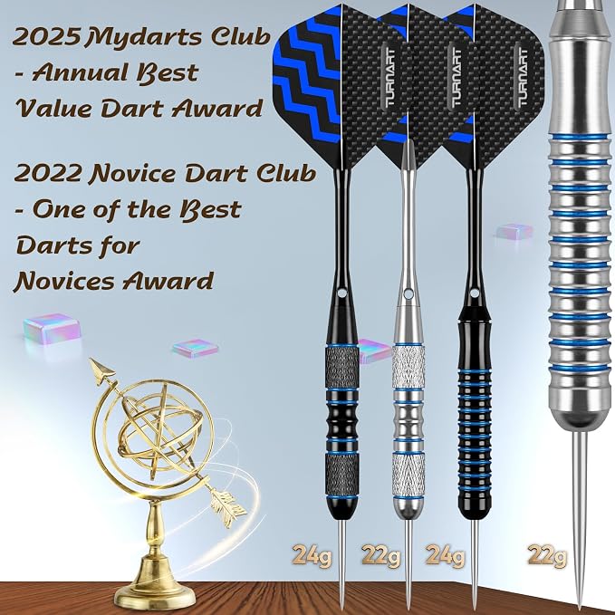 Turnart Darts Metal Tip Set - Steel Tip Darts Darts Set Professional Metal Darts 12 pcs 22/24 Grams Pro Dart Set with Stylish Case Aluminum Shafts Extra 9 Flights