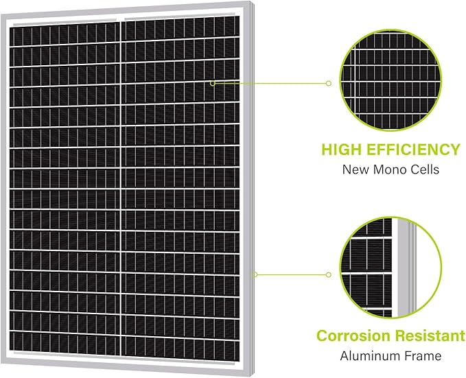 Newpowa 50W Mono Solar Panel 50 Watt Monocrystalline Module with 3ft Connectors for RVs Boats Home, Off-Grid Systems
