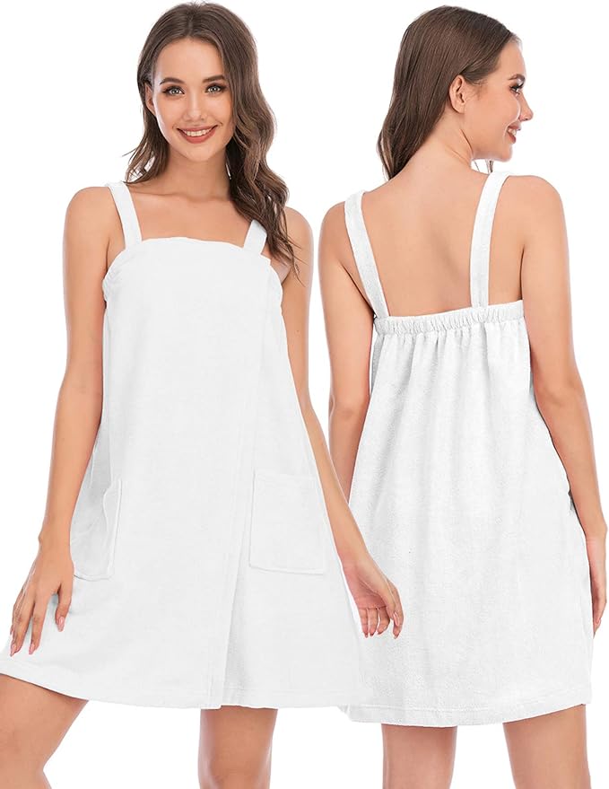 Veseacky Women Bath Wrap Towel for Womens Shower with Pocket Adjustable Spa Robe & Facial Headband