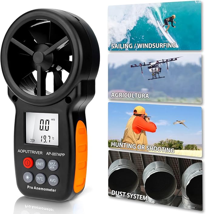 Digital Anemometer Bluetooth, Air Flow Velocity Meter Measuring Wind Temperature Wind Chill Gauge Tester, Handheld Wind Speed Meter for Outdoor Sailing Shooting Golf-AP-100APP