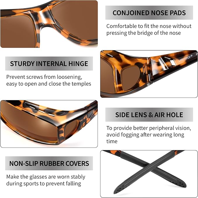 URUMQI Polarized Sunglasses Fit Over Glasses for Men Women, Wraparound Sun Glasses UV400 Protection for Driving Fishing