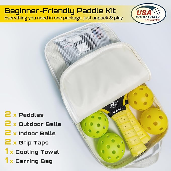 Pickleball Paddles Set, USAPA Approved Carbon Fiber Pickleball Set of 2 with Beginner Pickleball Rackets, Indoor Outdoor Pickle Balls for Adults Men Women, JT-1