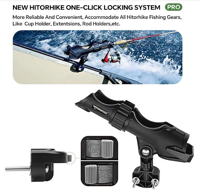 HITORHIKE Fishing Rod Holder Universal Fit Kit Allows for 360-degree Adjustment Kayak Fishing Boat Powerlock Rod Holder