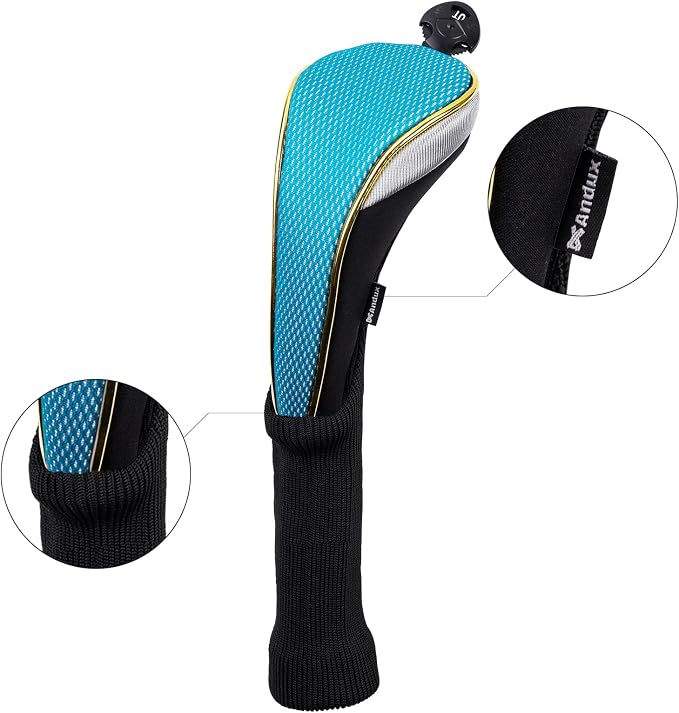 Andux 4Pcs/Set Long Neck Gold Golf Hybrids Club Head Covers with Dial No. Tag MT/HY15