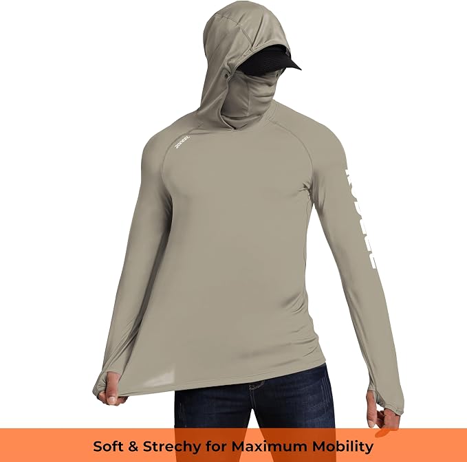 Rodeel Men's UPF 50+ Performance Fishing Hoodie, Long Sleeve Sun Protection Athletic Quick-Dry Breathable T-Shirt
