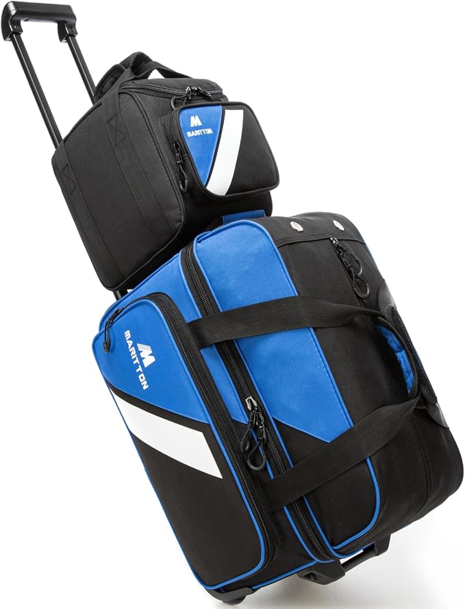 3 Ball Bowling Bags with Wheels, 2 Ball Bowling Bags Double roller with Single Ball Tote, Multi-Pockets & Shoe Compartment (Fits Up to Size 15).